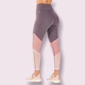Fabletics High-Waisted Mesh Powerhold Leggings Shadow Gray & Rose Bloom Pink (S)